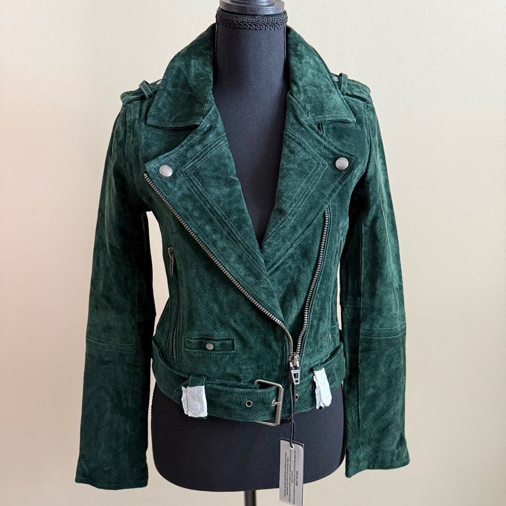 BLANKNYC Green Genuine Suede Moto Jacket Belted NWT XS